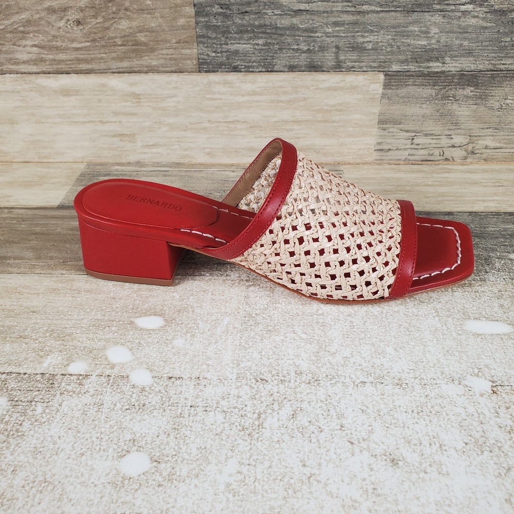 Bernardo Jenne Womens Wedge‎ Shoes Sz 9.5 M Red Pahla Leather Slip On Square Toe